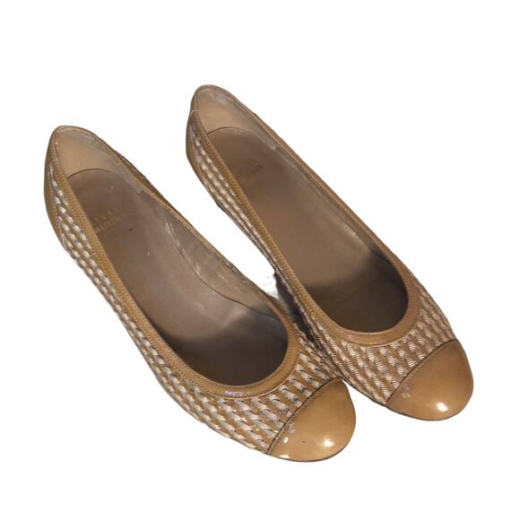 Stuart Weitzman Shoes - Stuart Weitzman Basketweave Wedge Heels Sz 6.5 Patent Leather Yellow Beige